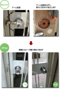 ビルの通用口｜鉄製の門扉 ドアノブ交換の施工イメージ
