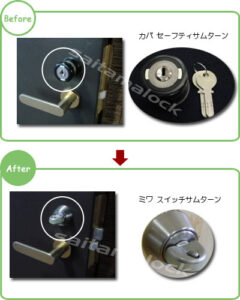 防犯スイッチ式サムターンで防犯対策の施工イメージ