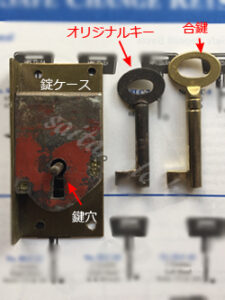 デンマーク製アンティーク家具 キャビネットの鍵故障 錠ケース修理 合鍵作成 / 台東区の施工イメージ